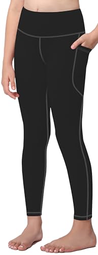 AENLLEY Girls Activewear Leggings with 2 Pockets - Kids High Waist Dance Workout Yoga Pants for Athletic