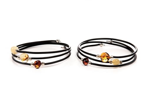 Generic Baltic Amber Bracelet 3 pieces for Women/Teens - Hand Made from Polished/Certified Baltic Amber Beads, long twist, White, honey, cognac2