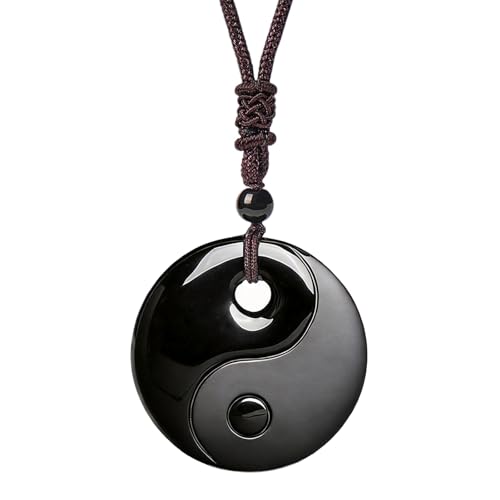 Buddha Stones Black Obsidian Yin Yang Necklace for Men Women Tai Chi Pendant Feng Shui Obsidian Balance Necklace for Releasing Negativity Talisman Spiritual Healing Jewelry for Protection