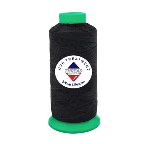 UV Resistance Upholstery Thread 5-Year Outdoor Lifespan Heavy Duty Tex70 Bonded Polyester Thread 69 for Marine Sewing Machines,Awnings,Boat Covers,Furniture, Car Seats,Vinyl,Canvas 1500yds 4oz(BK)