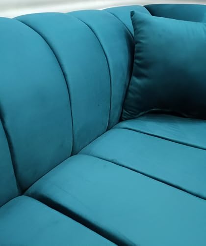 Sky Rise Decor Modern Classic Sofa Couch Fabric & Valvet 3+2+1Footrest Tufted Chesterfield Sofa Living Room and Office (Tealgreen Trend F-370)