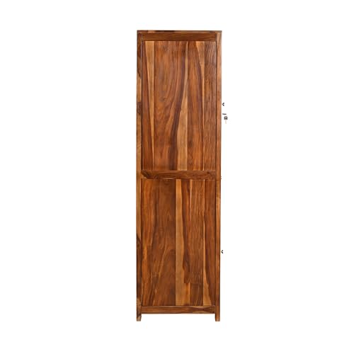 Image of EXCEL Home Cross Pattern Solid Wood 1-Door Wardrobe in Provincial Teak Finish