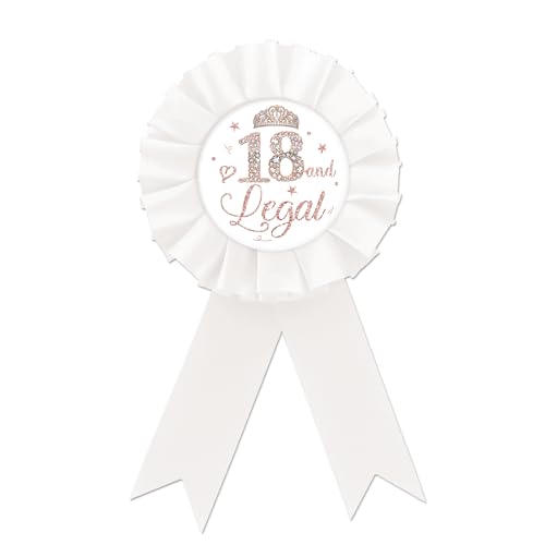 Happy 18th Birthday Tinplate Badge Pin, It's My 18th Birthday Button Pin, Rose Gold Crown Happy Birthday White Rosette Badge Pin for Girl, Diamond Brooch Buttons for Eighteen Birthday Party