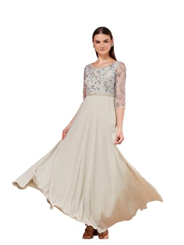Image of Miss Chase Women's Round Neck Sleeve Embellished Fit Flare Maxi Dress