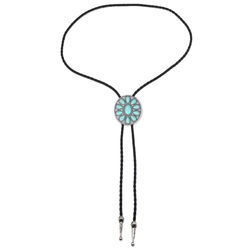 Image of AZORA Western Cowboy Bolo Tie Men Leather Necktie Leather Cord Turquoise Stone Bolo Ties for Men Women