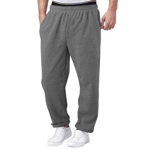 Generisch Pantalones de chándal para niños con cintura elástica, ancho de pierna ancha, cómodos pantalones de ocio para niños sin cordón, gris, 15-16 años