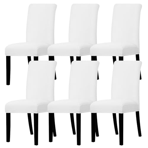 Lellen Dining Chair Covers Set of 6 - Stretch Dining Room Chair Covers Washable Dining Chair Protectors Cover Chair Back Covers Kitchen Chair Seat Covers for Dining Room Hotel Ceremony(White)