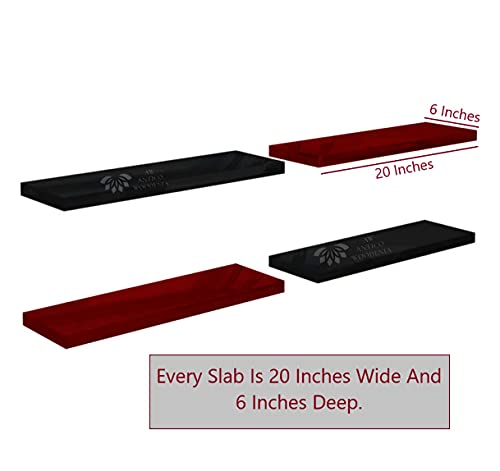 Image of Aries Wooden Floating Wall Shelf| Wall Rack Shelf | Wall Mount for Living Room, Bedroom, Kitchen (Set of 4 Black and Red, Large)
