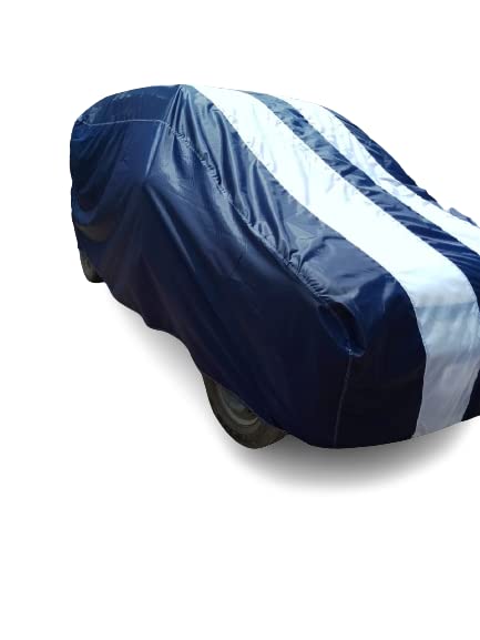 Image of Waterproof Car Body Cover Compatible with Mahindra Bolero Camper 2WD PS BS3 with Triple Threads Stitches in White and Blue