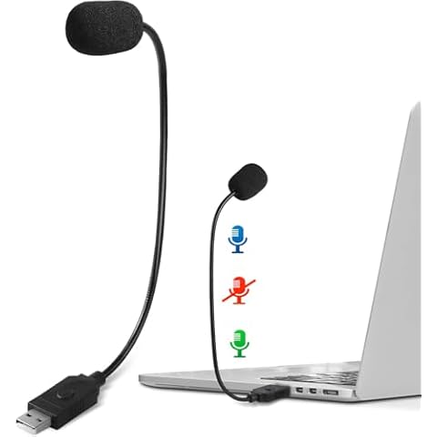 Mini USB Microphone for Laptop, External Desktop Computer Small Mic, Condenser Portable Mic with Gooseneck & Mute Button, Compatible With PC and Mac, Plug & Play, For Meeting, Call Voice (Black) Cover