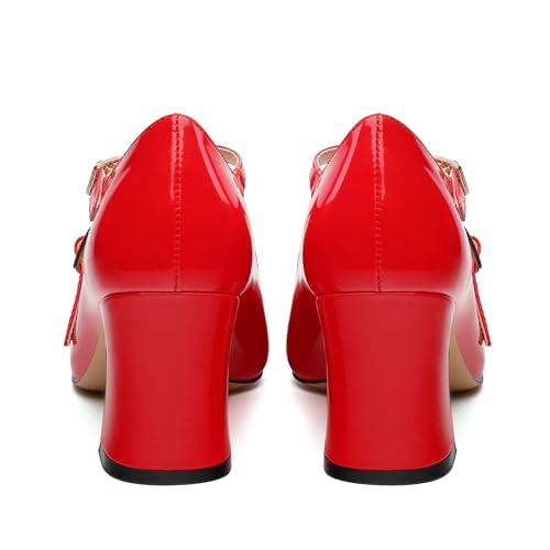 Chunky Block Heels for Women Closed Square Toe Patent Pumps Cross Strap High Heels Evening Party Dress Shoes 2.5IN4