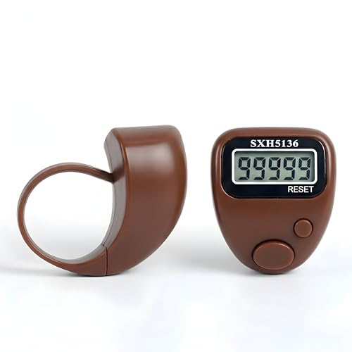 Image of Digital Finger Tally Counter, 5-Digit LCD Display, Ring Design with Reset Button (Pack of 1) (Brown)