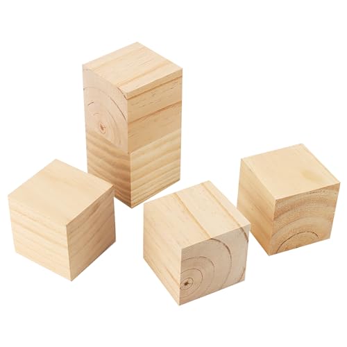 image for SOUJAP 10 PCS 3 Inch Unfinished Wood Cubes Bulk, Natural Square Wooden