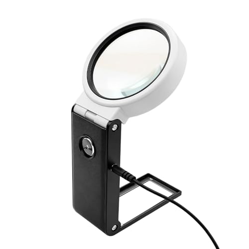 Lupa con soporte, 25 veces con luz USB manos libres, lupa LED con soporte, para recortar uñas, joyería, manualidades, trabajos cercanos