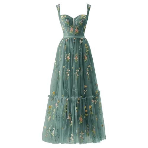 Robe de soirée fée trapèze longueur thé à corset et broderie fleurs