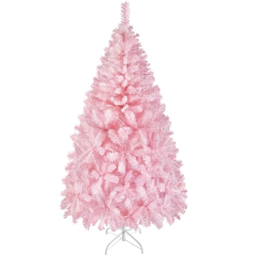 Yaheetech Árbol de Navidad Artificial frondoso de 183 cm, Efecto Realista, con Soporte de Metal, Plegable, portátil, decoración navideña para casa, Tienda, Color Rosa