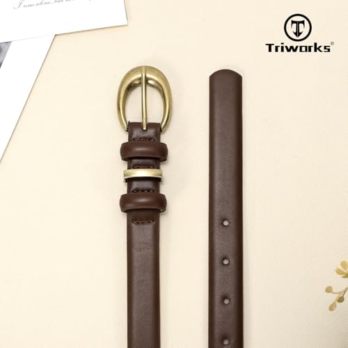 Image of TRIWORKS Women Leather Belt for Jeans Pants Fashion Ladies Skinny Faux Leather Dress belt with Gold Buckle