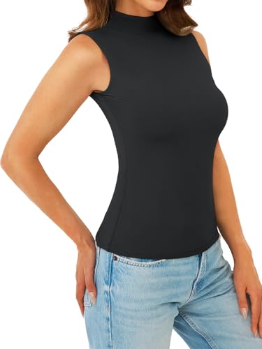GKBK Womens Double Lined Tank Tops Turtleneck Tops Going Out Shirts Black — view 4