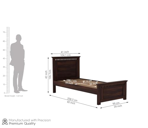 Image of CRAFT D ARTS Sheesham Wood Single Size Bed Without Storage | Wooden Single Bed | Space Saving Low Floor /Lying /Rise /Level /Profile Cot Bed for Bedroom | Adolph, Walnut Finish