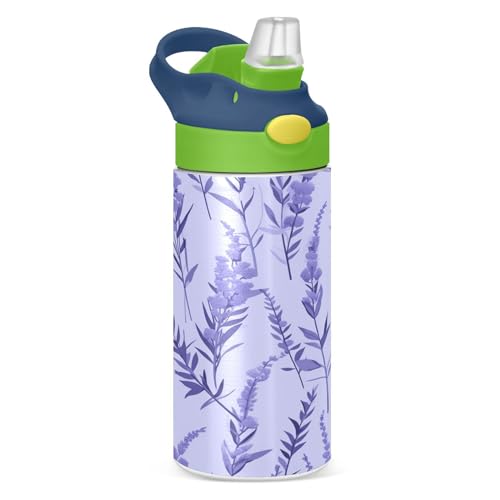 Botella de agua para niños y niñas de 12 onzas con pajilla, sin BPA, de acero inoxidable, aislada al vacío, a prueba de fugas, con asa, para niños y niñas