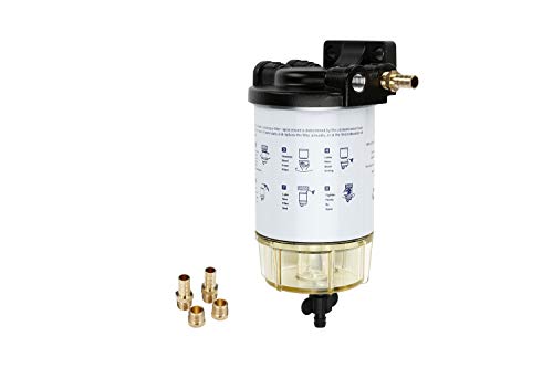 Replacement Marine Fuel Filter Water Separator Kit with Aluminum Head - 1 4 Inch NPT Port - Replaces 35-60494-1, S3213, 18-7932-1, 18-17928, 35-809097 - Clear Re-usable bowl with 5 16 ID Barb Fittings
