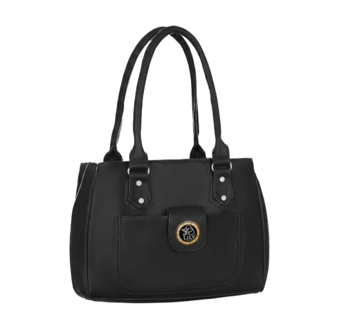 Image of Women's PU Leather Shoulder Handbag | Spacious 3 Compartment Tote Purse with Zip Closure & Multiple Pockets | Top Handle Office College Travel Handbag | 30 x 25 x 12 cm