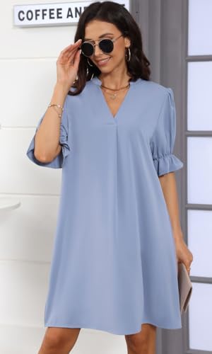 Summer Dresses for Women Shift Dress V Neck Ruffle Short Sleeve Casual Flowy T-Shirt Dress3