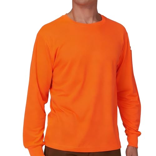 A-SAFETY Hi Vis Safety T-Shirt Long Sleeve Breathable Shirt Cooler High Visibility Shirt Orange Large