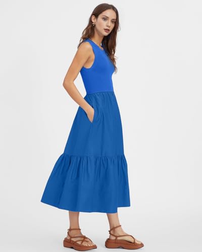 Image of ROYLAMP Women Casual Loose Sundress Sleeveless Smocked Tank Maxi Dress Summer Beach Tiered Long Dresses