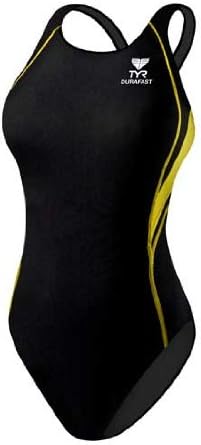 TYR Sport Girls Alliance Durafast Splice Maxback Swim Suit (Navy/Gold, 24)