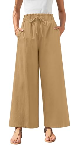 Anyally Women's Linen Summer Palazzo Pants Casual Flowy Wide Leg