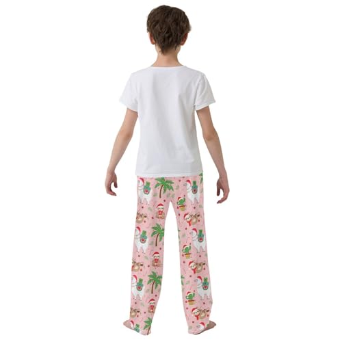 ZZXXB Merry Christmas Sloth Cactus Boys Long Pants Soft Trousers Elastic Waist Kids Lounge Bottoms with Pockets S-XL3
