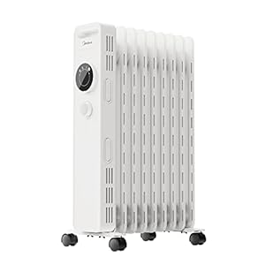 Midea NY2009-20M Olieradiator 2000W Elektrische Kachel met Regelbare Thermostaat, 9 Ribben, 3 Warmte-instellingen, Vorstbeveiliging, Kantel- en Oververhittingsbeveiliging, Wit