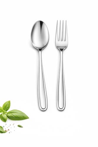Image of Stainless Steel Table Spoons 16 cm | Mirror Finish | Rust-Resistant | Lightweight Daily Use Dinner Spoons | Dishwasher Safe | Cutlery Set for Home & Kitchen | Catering | Resturants (24 (Spoon+Fork))