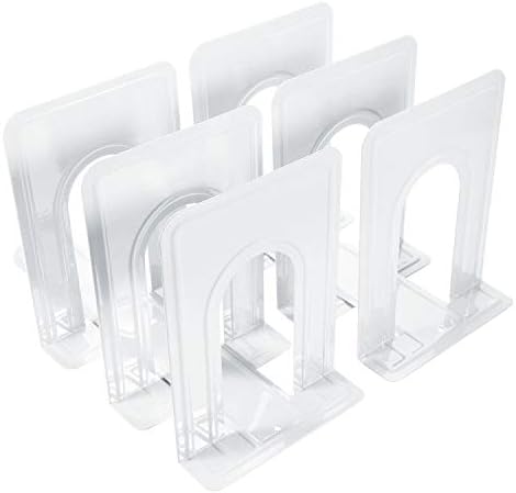 Bookends, Metal Bookends Book Ends Economy Universal Nonskid Heavy Duty Bookends Shelves Office White 6.69 x 4.9 x 4.3in,3 Pair/6 Piece