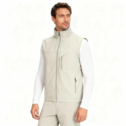 Image of Mens Vests Outerwear Windproof Lightweight Softshell Sleeveless Jacket | Breathable Zip Up Multi-Pockets Quick Dry Sports Vest for Golf Hiking Fishing Running