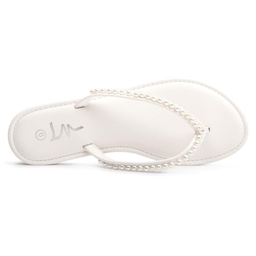LM Women's Pearls Strappy Flat Sandals Thong Sandals Flip Flop Slip On Slide Sandals for Women Dressy Summer3