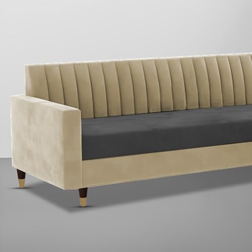 Image of Casaliving Garcia 3 Seater Sofa Set for Living Room (Cream Black Colour) Premium Fabric Sofa