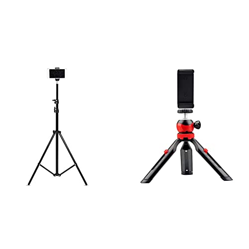 Image of Tygot Lightweight & Portable Portable 7 Feet (84 Inch) Long Tripod Stand && T-220 MT (18 cm) Portable & Flexible Mini Tripod with Mobile Holder & 360 Degree Ball Head