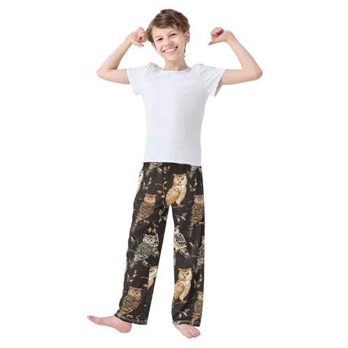 Owl Autumn Leaf Boys Long Pants Soft Trousers Elastic Waist Kids Lounge Bottoms with Pockets S-XL3