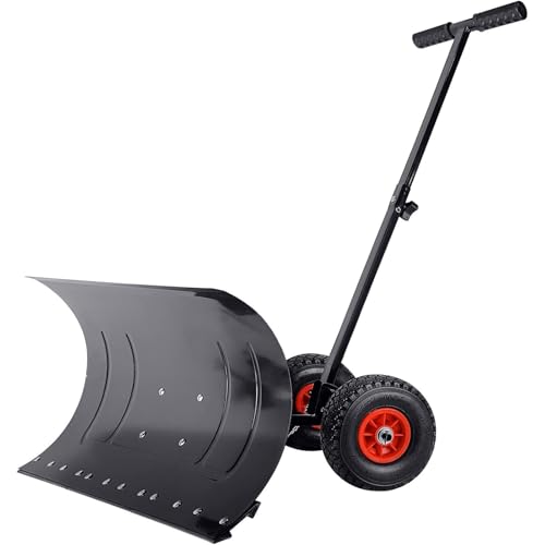 Aethelwyn Pala da Neve Manuale con Ruote, Pala da Neve Manuale con Ruote per Impieghi Gravosi, Rimozione della Neve da Vialetti, Pavimentazioni, Giardini, Prati