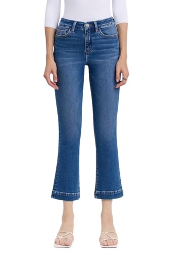 VERVET Women's High-Rise Trouser Hem Cropped Kick Flare Jeans