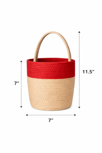 Image of JASMEY HOMES Wall Hanging Jute Basket for Vegetables /Newspaper Storage Box for Home /Milk Basket for Main Door Hanging (Red)