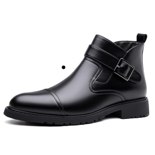 Men's Genuine Leather Low Heel Dress Chelsea Ankle Boots Fashion Side Zipper Comfort Cap Toe Non-Slip Block Heel Winter Warm Boots Formal Business Wedding Evening Monk Strap Chukka Boots (Black Velvet,11.5)