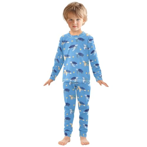 ALAZA Sea Turtle Starfish Blue Pajamas Long Sleeve Sleepwear 2-Piece Pajama Set3