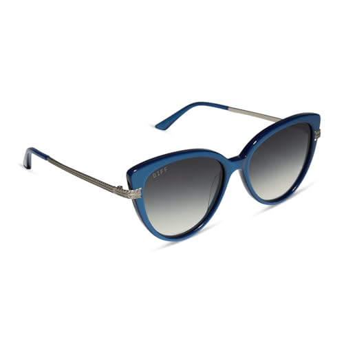 DIFF | Wednesday Marilyn Thornhill Sunglasses for Women UV400 Protection, Botanical Pearl Blue + Antique Silver w/Grey Gradient