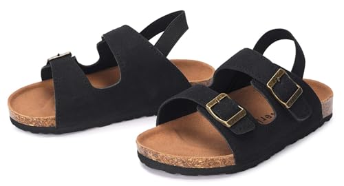 Image of ZUSERIS Kids Toddler Sandals Boys Girls Summer Slides | Soft Cork Footbed, Non-slip,Adjustable Straps,Comfort Suede Leather,Lightweight