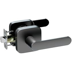 ULTRALOQ Passage Lever Door Handle, Reversible Black Front Door Handle No Lock for Interior or Exterior Door, Closet, Hallway, Adjustable Latch Backset, IP65 Waterproof, Matte Black