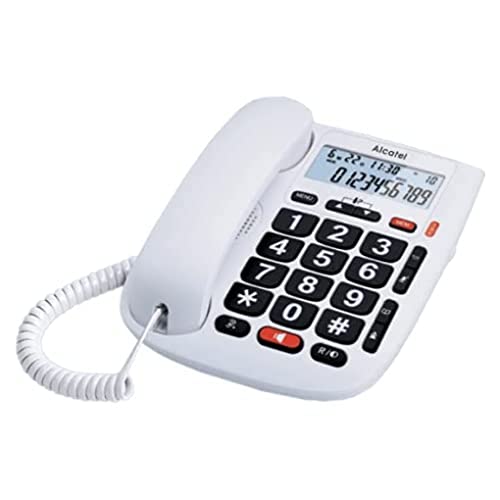 Alcatel TMax20 - Téléphone Filaire Larges Touches pour Les séniors, Ecran rétro-éclairé, Fonction Mains Libres, 1 mémoire directe, Répertoire de 10 entrées, Volume du combiné réglable - Blanc