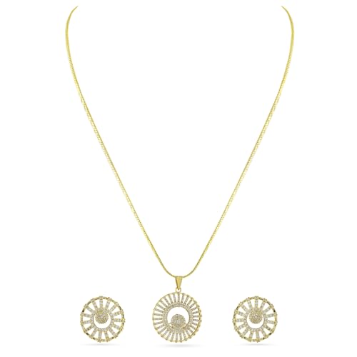Image of Rubans Pendant Necklace Set American Diamond and Zirconia Gift Jewellery for Women & Girls